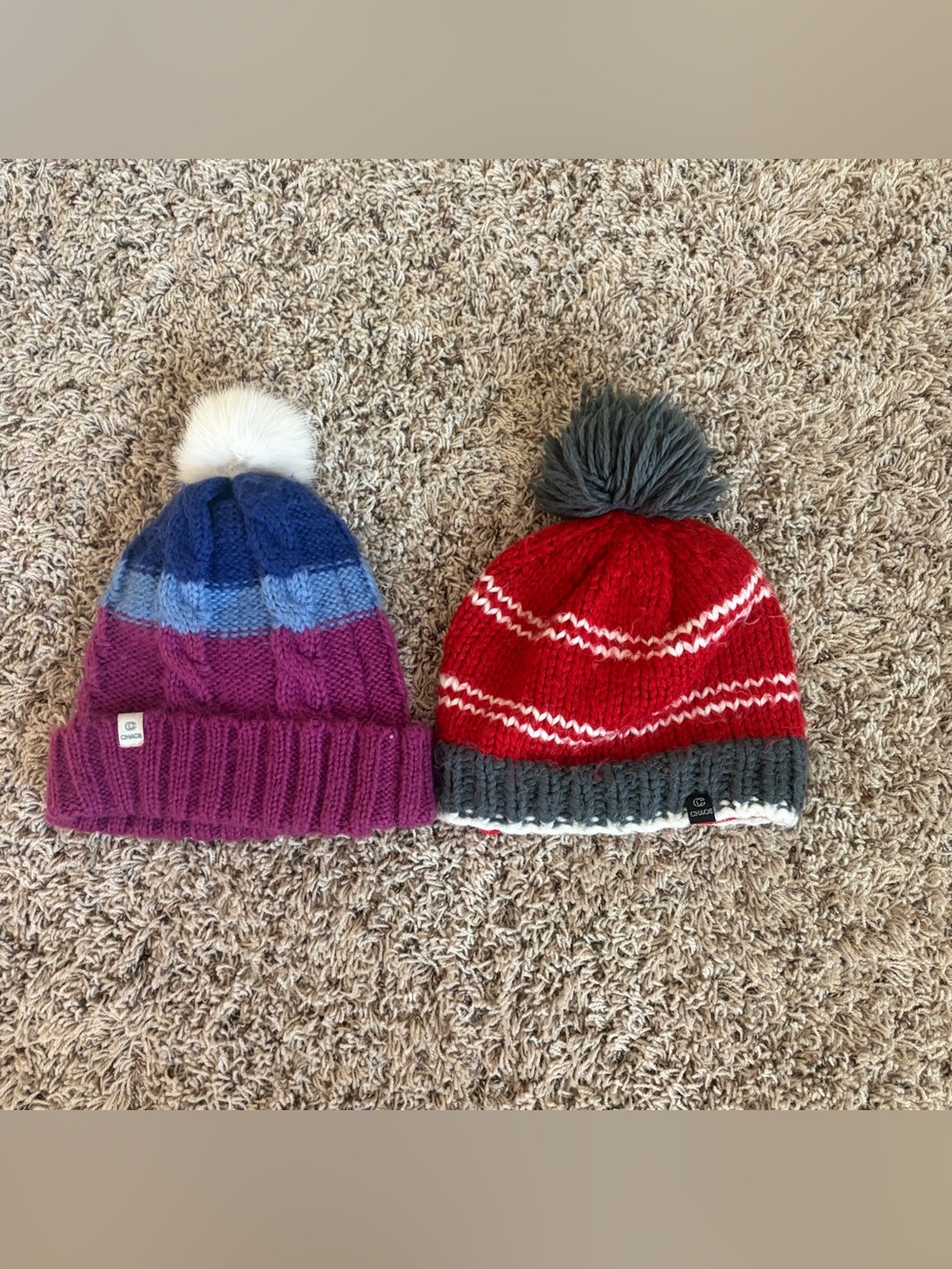 Chaco Kids Pom Beanie Duo – Purple & Blue and Red & Gray